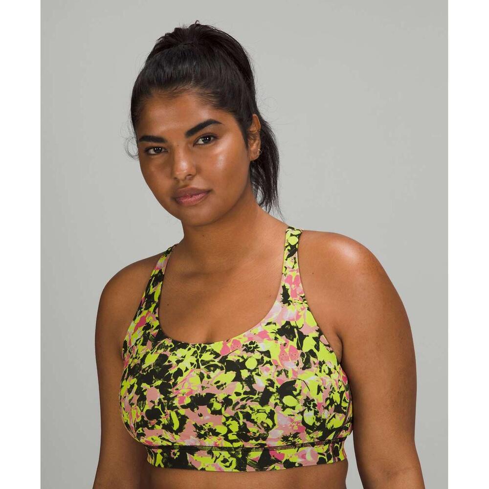 Lululemon Energy Bra Yellow Black Floral Luxtreme Racerback Sports Bra Size 6